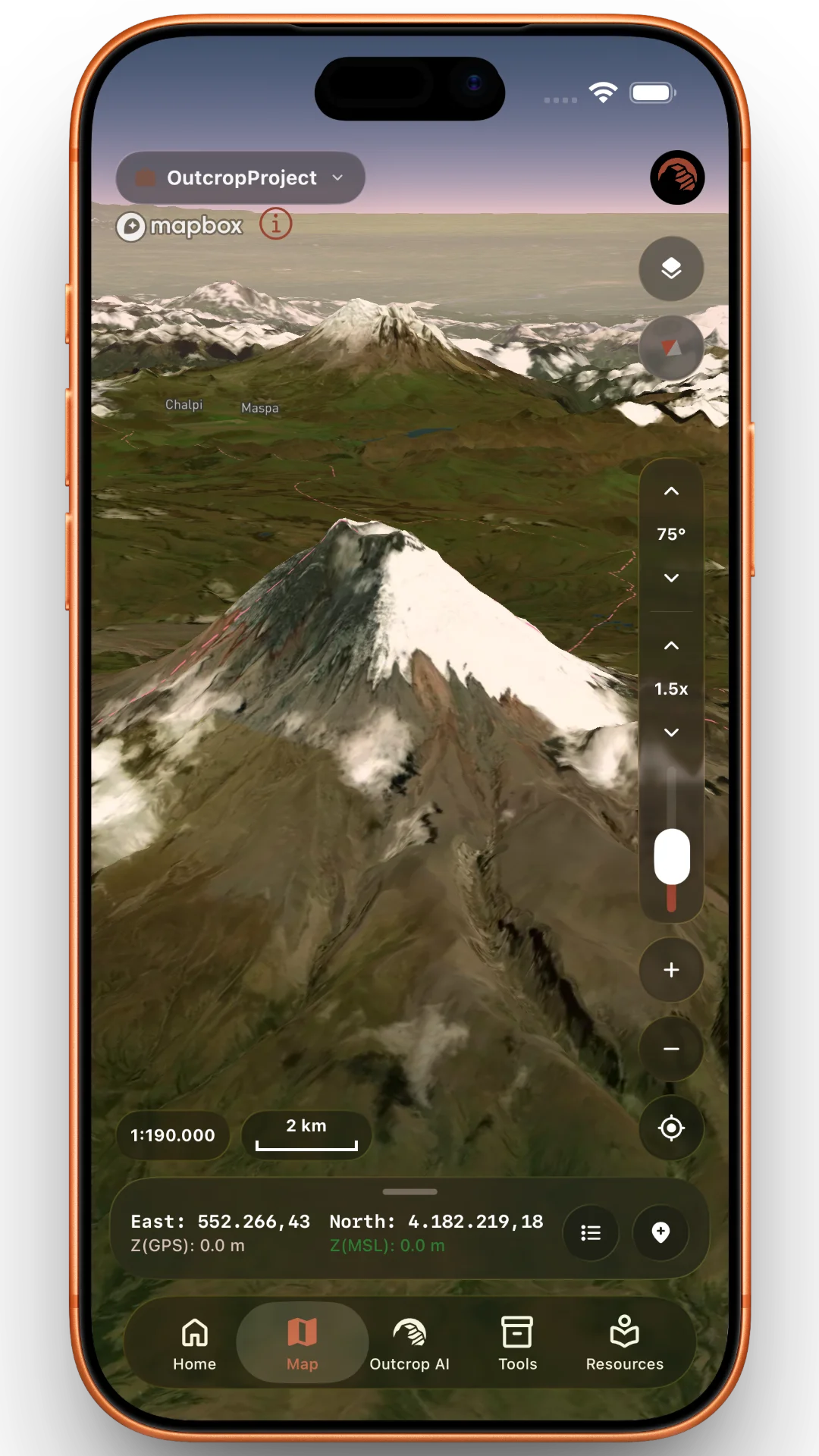 Mapa 3D de Outcrop360 para iPhone